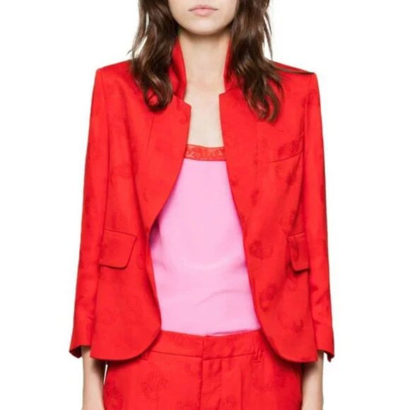 Zadig & Voltaire Verys Jac Blazer NEW Jacquard Red Paisley Design Jacket Medium - Picture 1 of 8